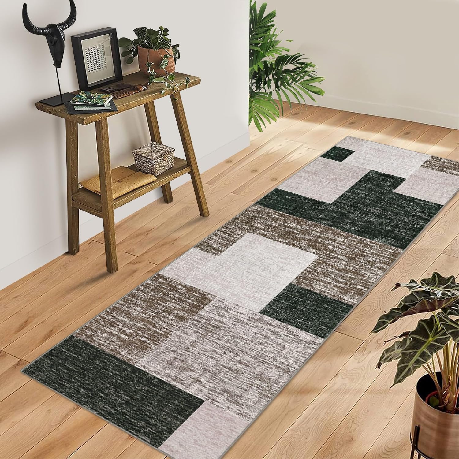 Washable Runner Rug Mat Stain Resistant Contemporary Hallway Runner Rug Non-Slip Runner for Laundry Entryway, 2'3" x 8' Chocolate