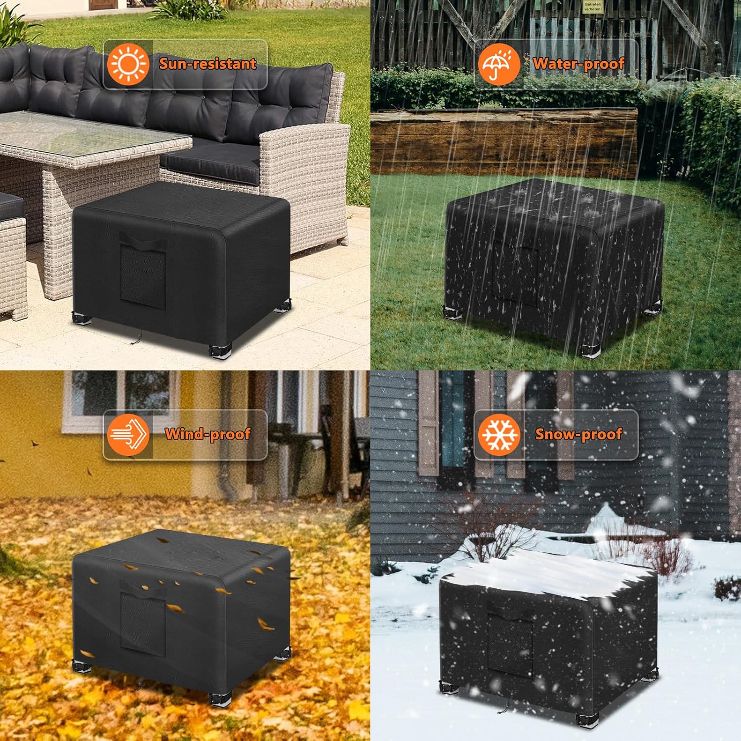 Kovshuiwe 2Pcs-25"L x 25"W x 17"H Outdoor Patio Ottoman Cover, Waterproof Patio Ottoman Cover, Heavy Duty，with Padded Handles,Black