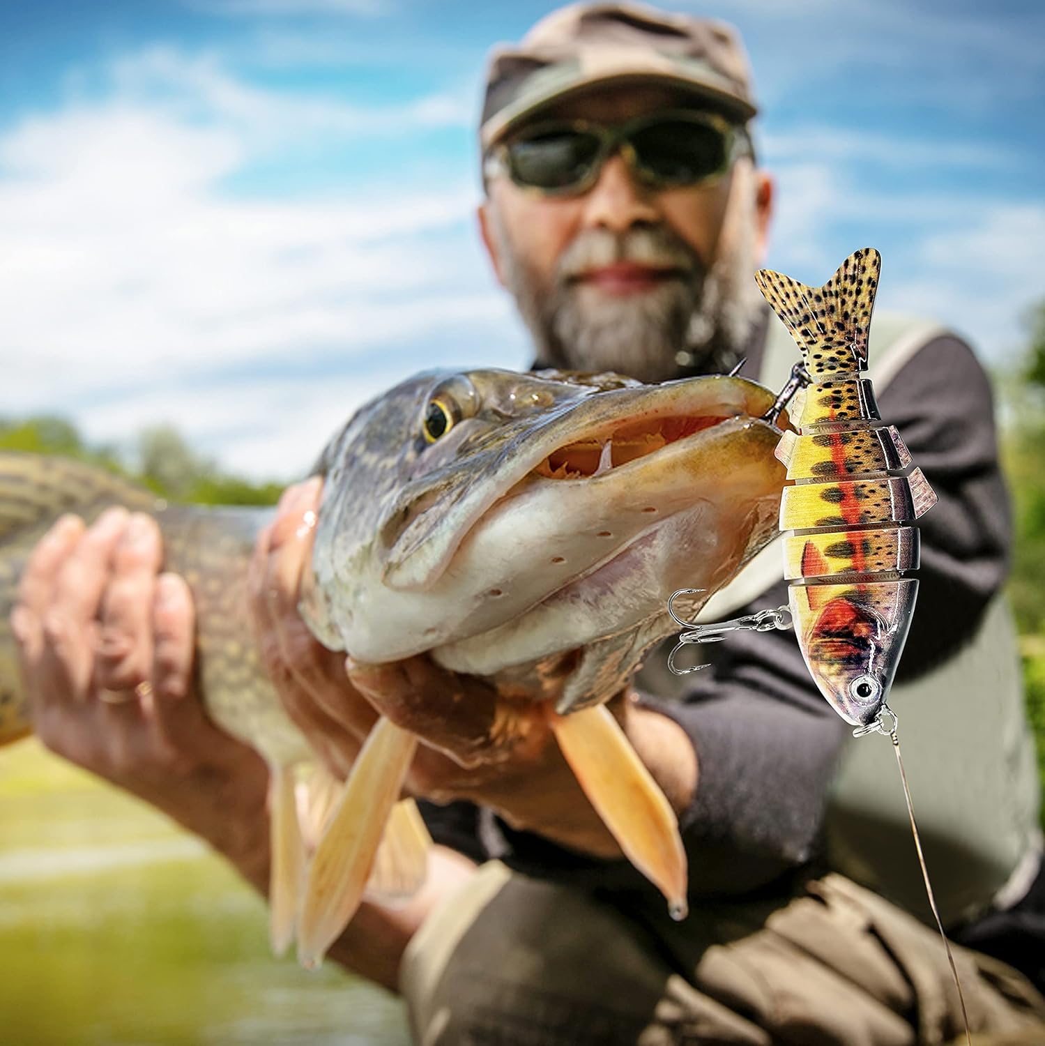 UFISH Fishing Lures Gift for Men - 3D Bass Fish Bait with 2 Treble Hooks - Freshwater & Saltwater Fishing Gear, Accessories for Trolling, Surfcasting, Kayak - Custom Gift Box for Dad - 5-Piece Set