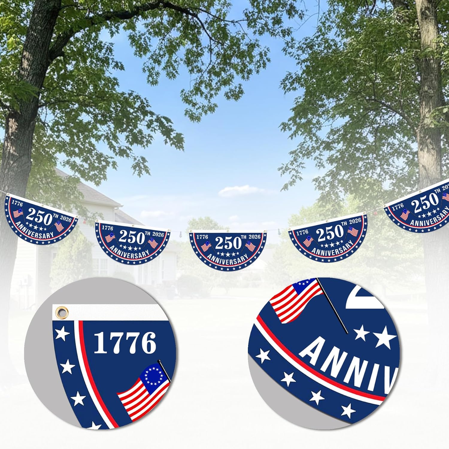 2PCS America 250th Anniversary Flag, 1.5X3 FT 1776-2026 Fan Flags, Patriotic Stars Yard Signs Hanging Decor for Outdoor, Front Door, Porch, Welcome Backdrop with Brass Grommets (Style 1) - Image 5