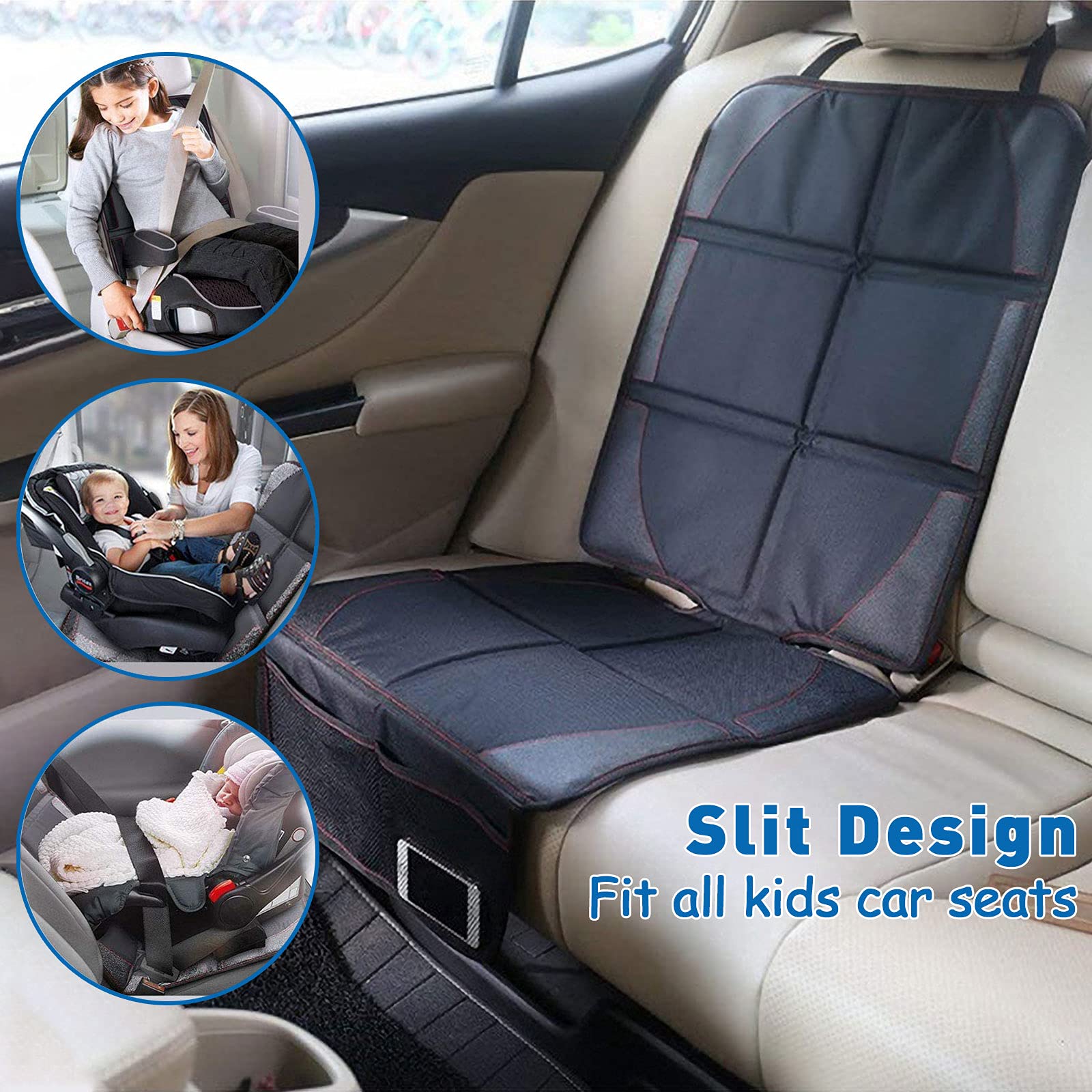 Frasheng 2Piezas Protector Asiento Coche,Protectores de Asiento para Coche Impermeable,Protector Seguro para Asiento Infantil,Protector Coches Asientos,Tamaño Universal con Organizador Bolsillos,Negro