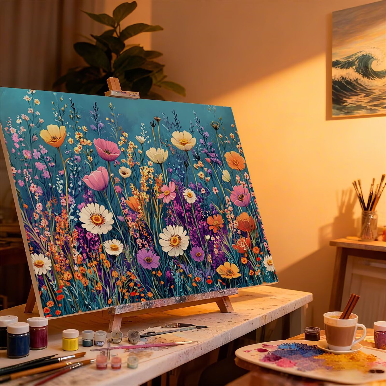 Anlage Malen Nach Zahlen Erwachsene Blume Malen Nach Zahlen Kinder ab 7, Set Erwachsene Bastelsachen Kreativ Set für Kinder Geschenke für Männer, Weihnachten Halloween Deko Ohne Rahmen 60x80cm H - 746
