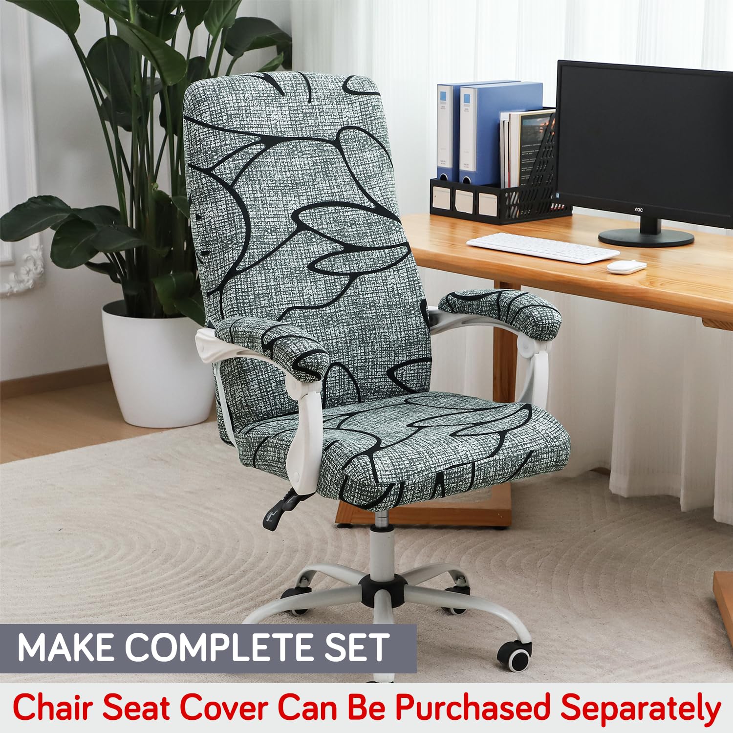 HOKIPO 'Elira Series' 140gsm Printed Armrest Covers for Office Chair (Elastic Style), 1 Pair, Intense Grey Abstract Floral (C2-AR5935) 4