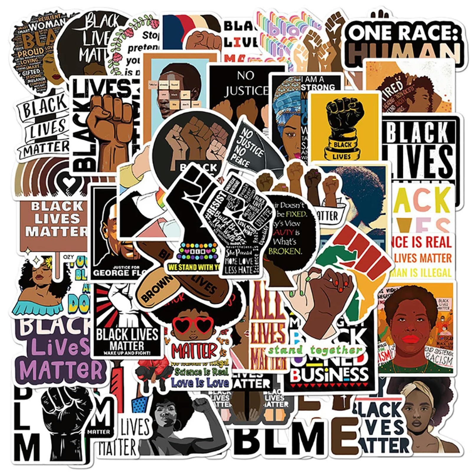TVIVID 50PCS Black Lives Matter Stickers Graffiti Travel Luggage Fridge Laptop Waterproof Cool Classic Decal Sticker