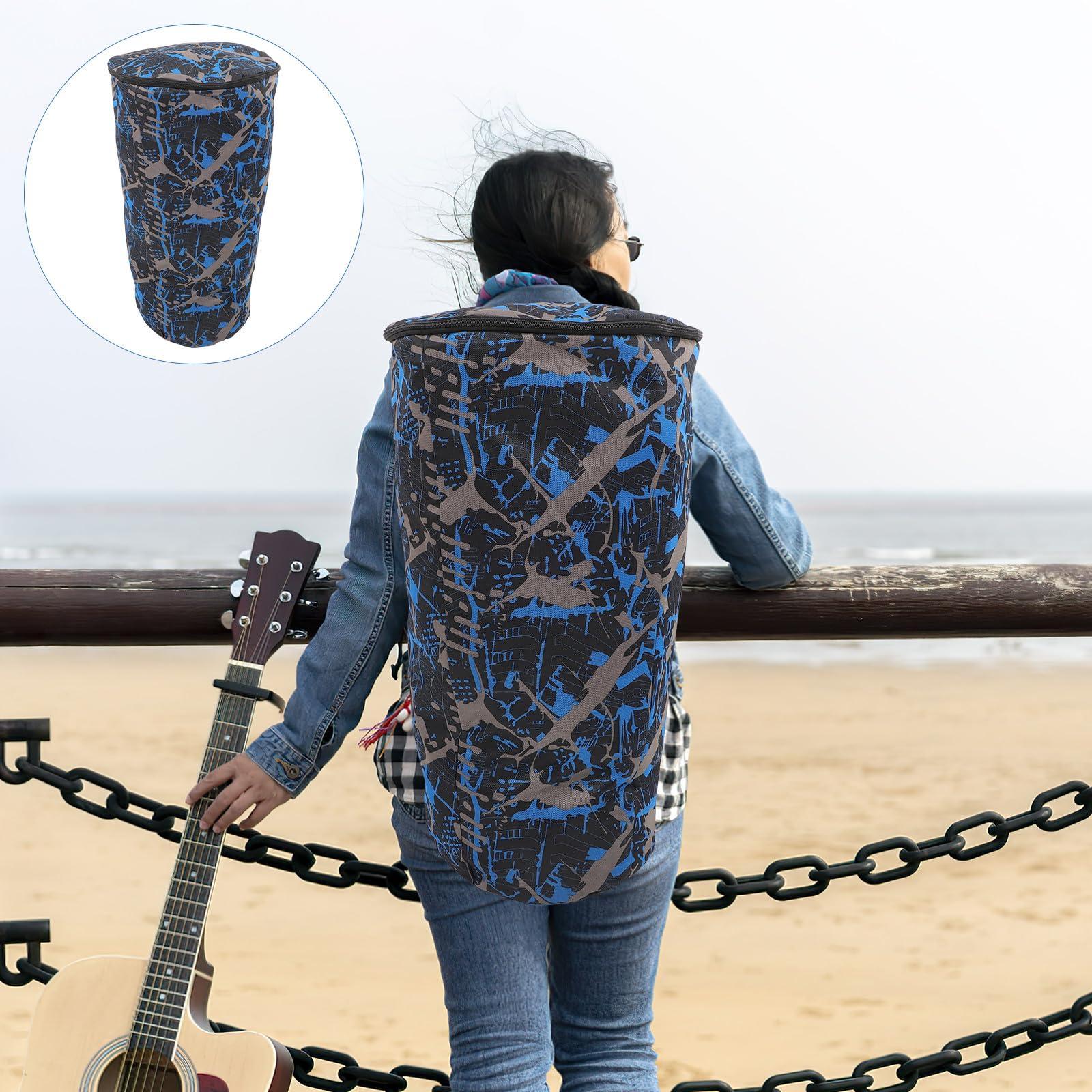 Garneck Paquet à Instruments pour Tambour Africain, Djembe Garçon et Filles, Grand Format, Tissu Oxford Pvc, Fermeture Lisse, Bleu Camouflage, Imperméable Couleur Aléatoire