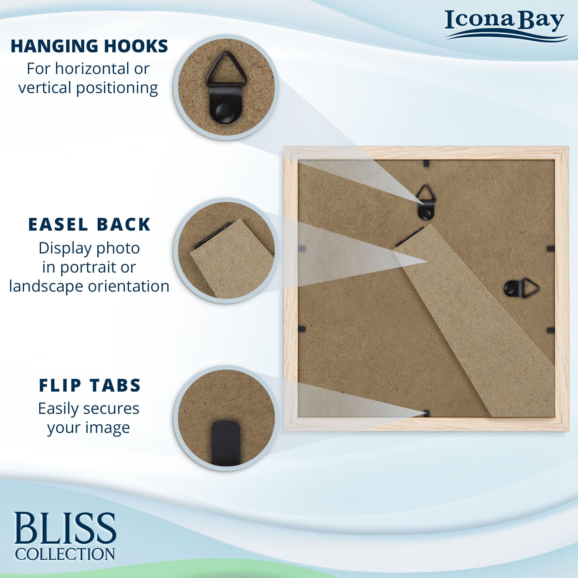 Icona Bay, 8x8 Light Oak Picture Frame with Removable Mat for 6x6 Photo, Modern Style Engineered Wood Frame - Image 3