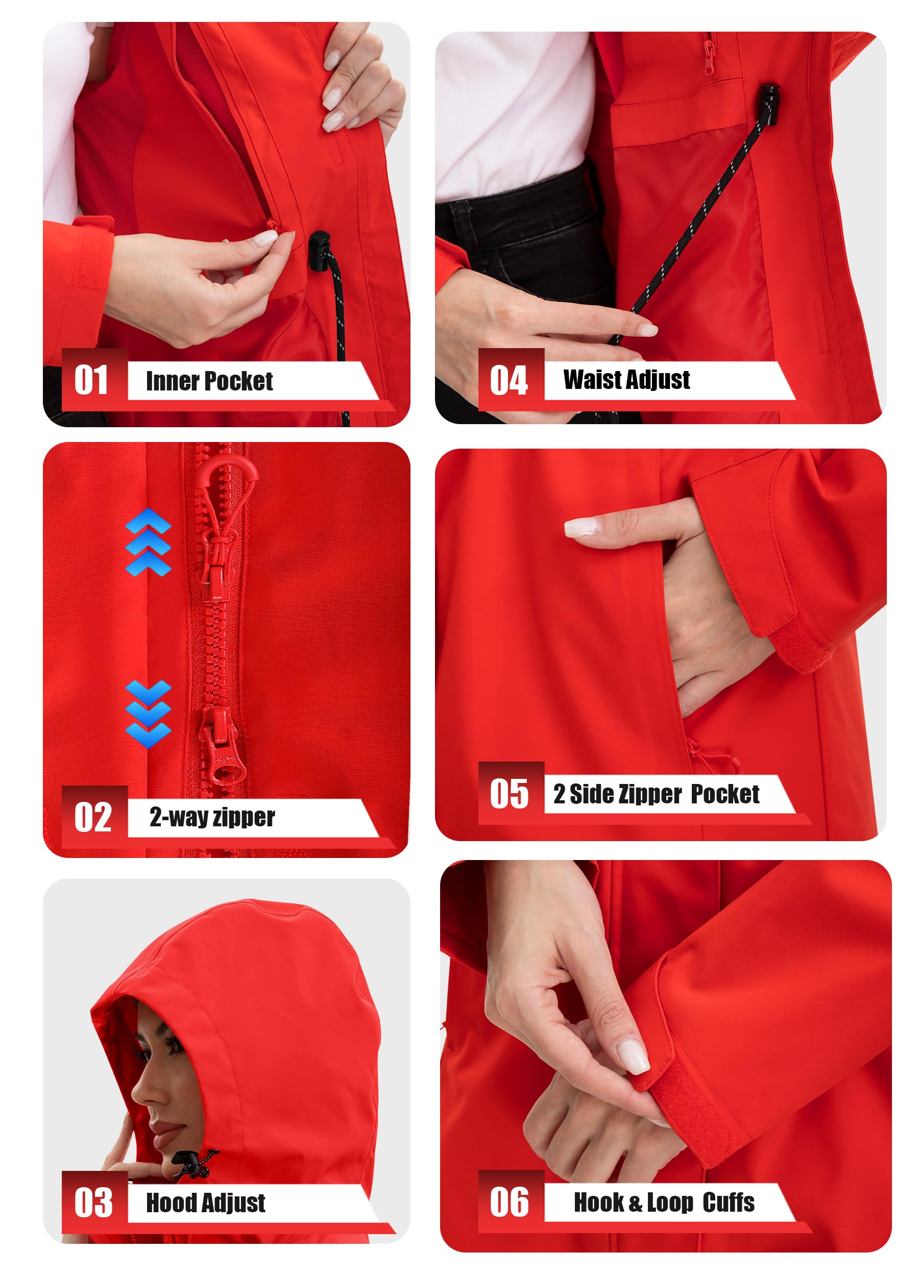 Chubasquero largo para mujer, chaqueta softshell, chubasquero para mujer, impermeable, chaqueta cortavientos, chaqueta ligera de entretiempo