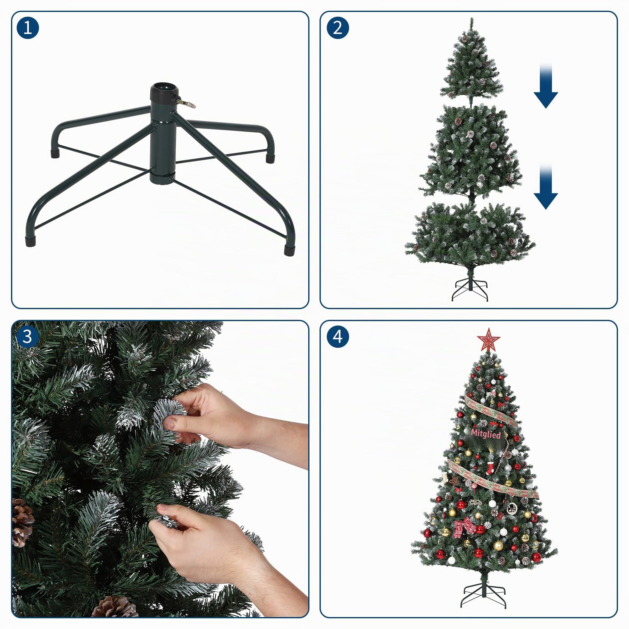 Künstlicher Weihnachtsbaum Mit Schnee-Effekt & LED-Beleuchtung 180 cm Weihnachtsbaum Mit Warmweißen Lichtern, Naturgetreuen Tannenzapfen, Einfach Montierbar Für Wohnzimmer Und Festliche Dekoration