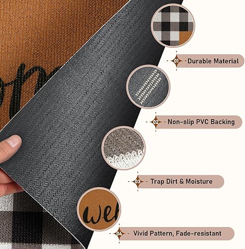 Miniatura 4 de UINI Tapete de bienvenida para interiores y exteriores, resistente a cuadros, tapete de bienvenida para puerta delantera, antideslizante, duradero,