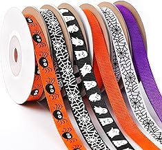 DECYOOL Halloween Ribbon, 6 Rolls 60 Yards Grosgrain Ribbons 10mm Wide Spider Ghost Spider Web Pattern Printed Ribbon for Crafts Gift Wrapping Party Home Decorations