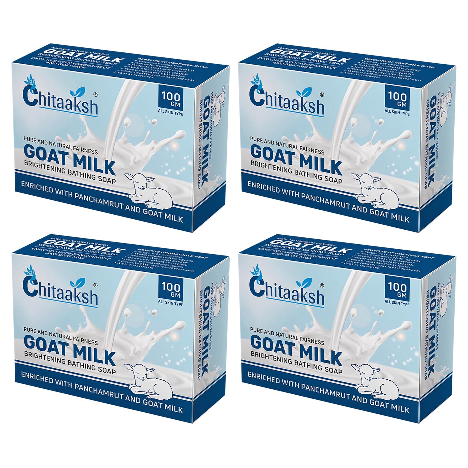 Goat Milk Bathing Soap 100g | Brightening & Anti-Aging Bar Enriched with Panchamrut | Repairs Damaged Skin & Provides Deep Nourishment for Men & Women (Pack Of 4)