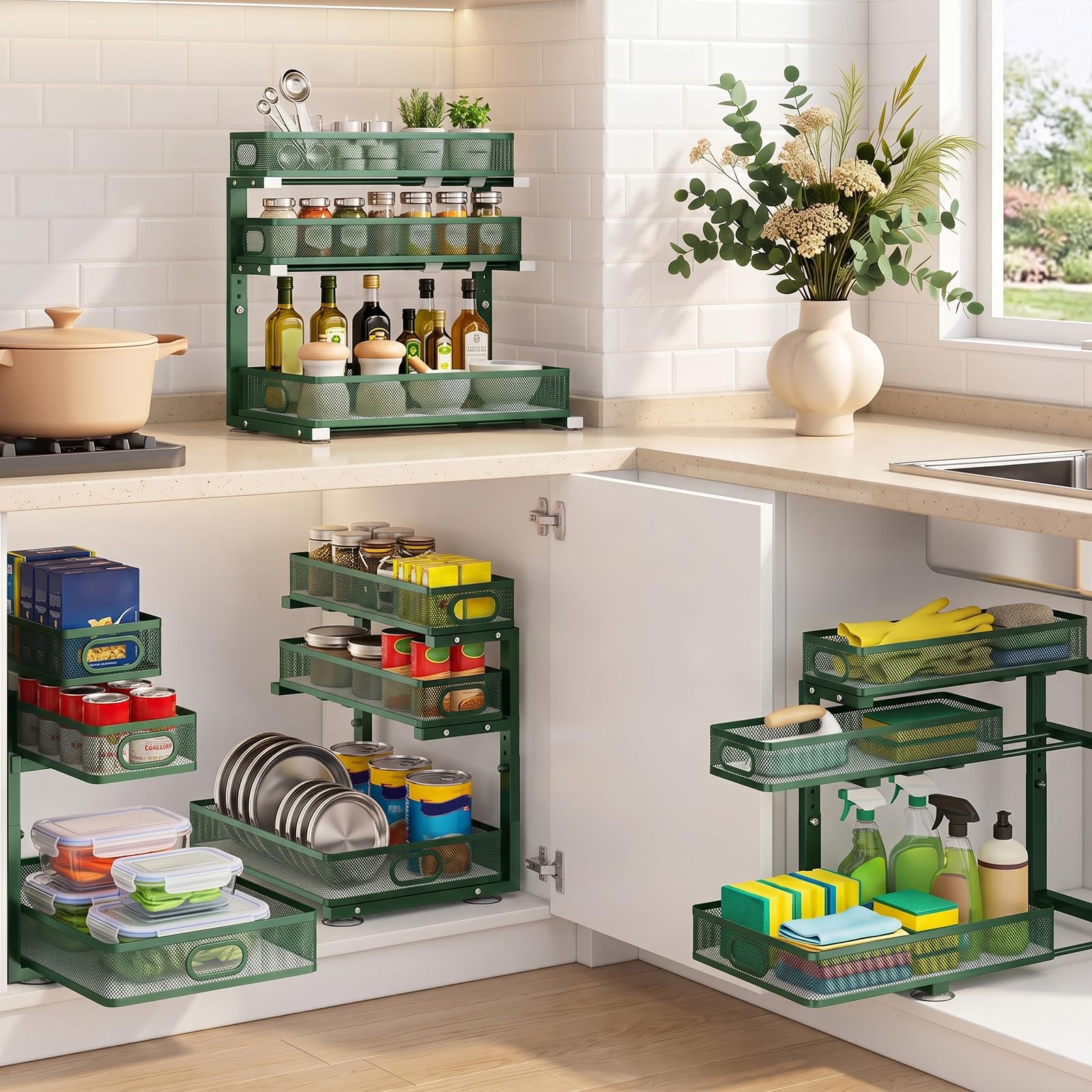 Organizer da posizionare sotto il lavello, 3 ripiani, estraibile, colore
