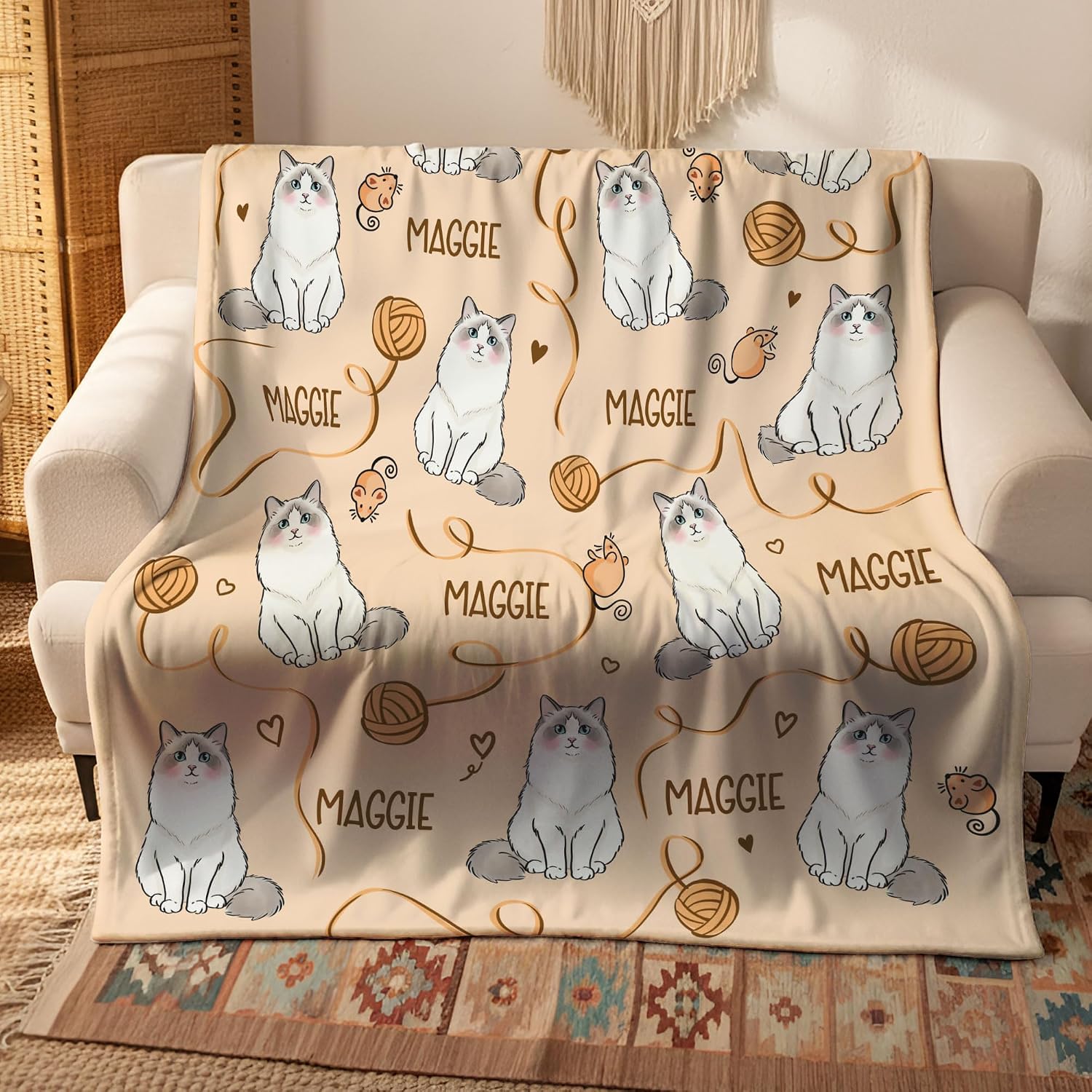 Custom Pets Photo Blanket, Personalized Pet Face Blankets, Blanket with Pet Names, Cat Gifts for Women 6