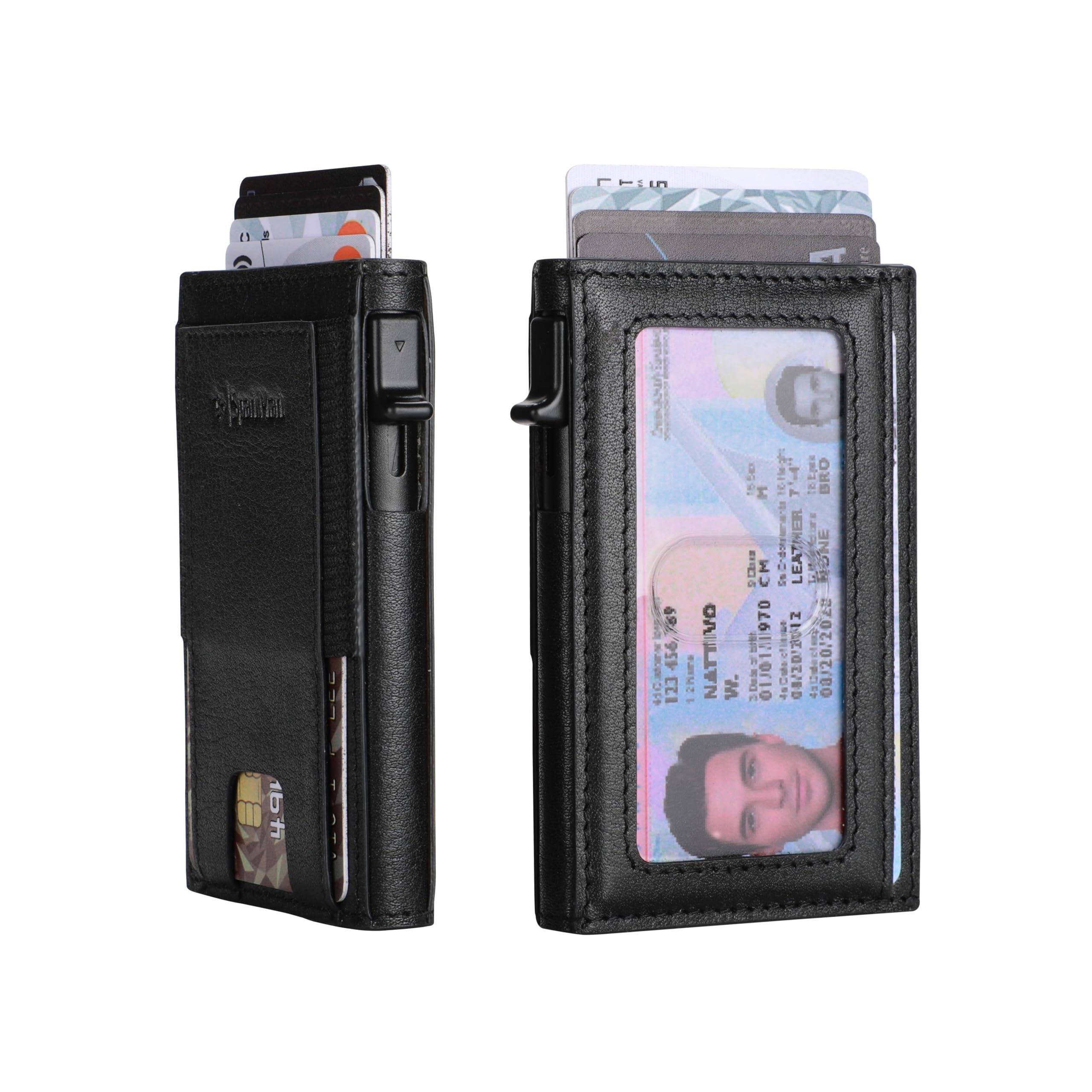 SparkMark Minimalist Pop Up Wallet for Men | RFID Blocking Credit Card Holder Wallet | Mens Wallet Slim Front Pocket Metal Case with Gift Box (Genuine