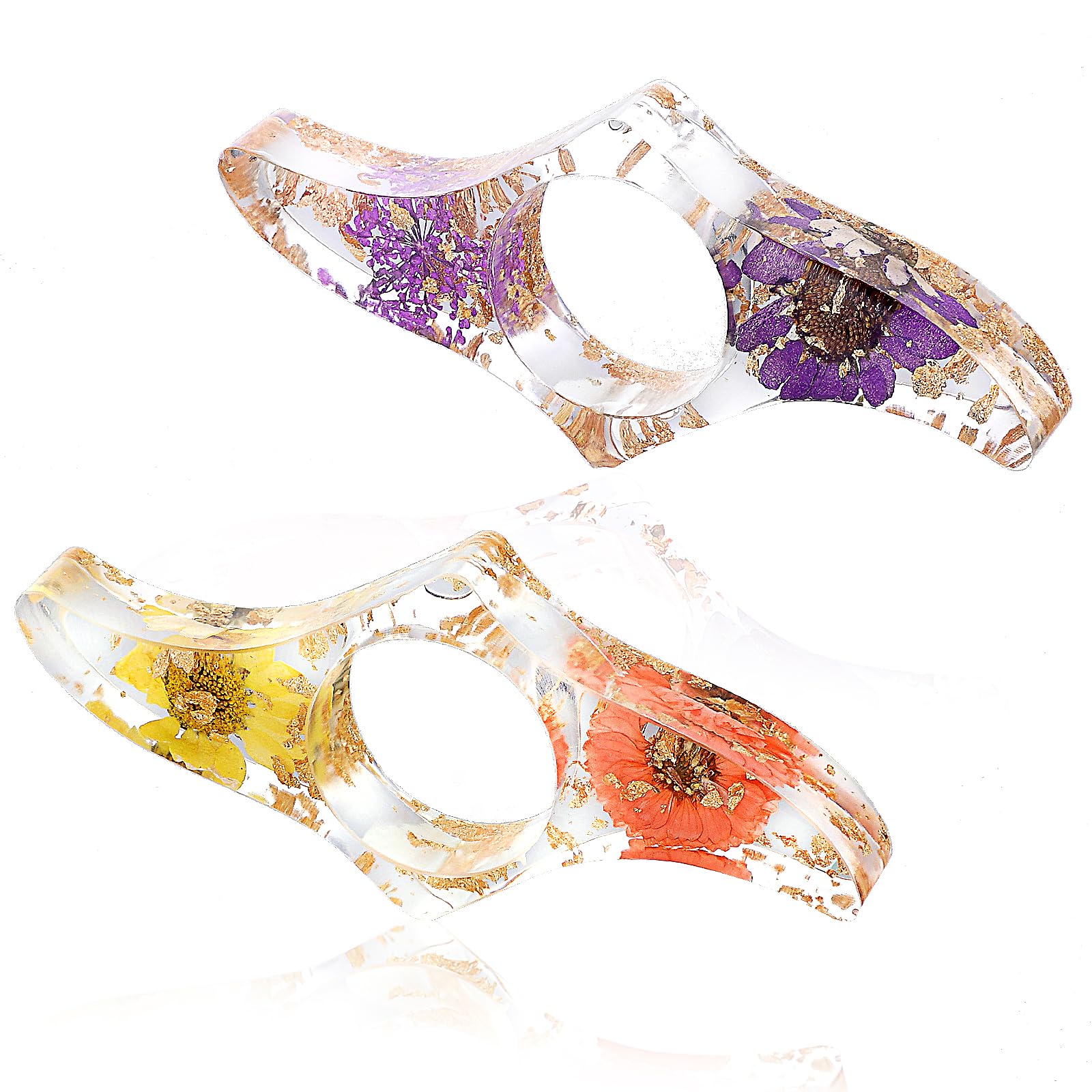 TIESOME Soporte de página de libro de flores secas de resina, 2 marcadores transparentes hechos a mano para el pulgar, soporte para páginas, abridor de libros, accesorios de lectura para amantes de