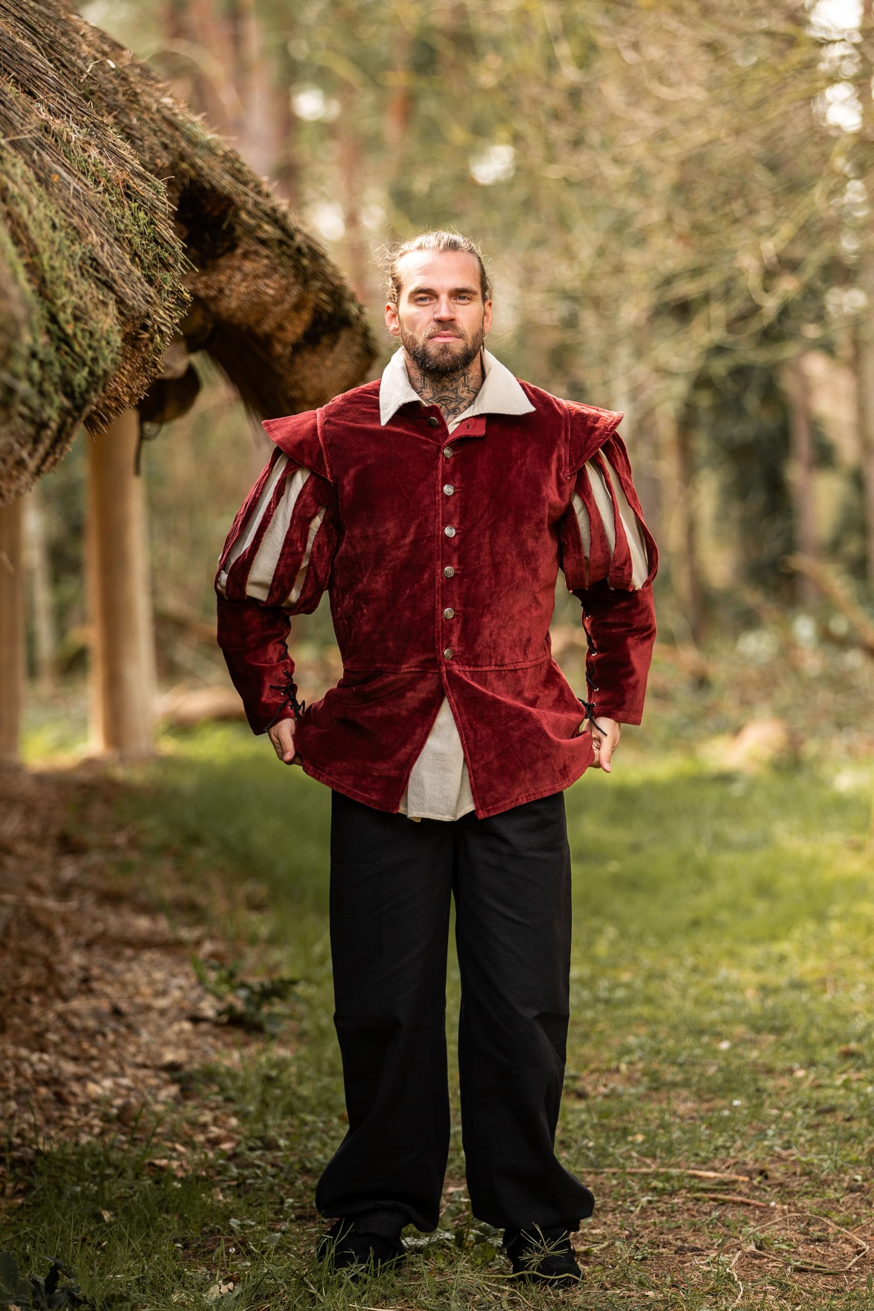 Leonardo Carbone® Veste Brandolf pour homme - Design unique - Parfaite pour les jeux de rôle et les fêtes costumées - Moyen-Âge - Viking - Costume - Vestes pour homme - Coton