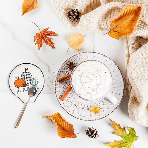Miniatura 7 de Whaline Soporte para cucharas de cerámica de calabaza de otoño, platos de salsa de temporada MIni para otoño, Acción de Gracias, soporte para