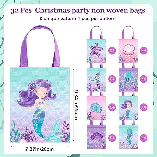 Miniatura 2 de Photect 32 bolsas de recuerdo de fiesta de sirena bajo el mar, bolsas de golosinas de animales marinos marinos, bolsas reutilizables no tejidas con