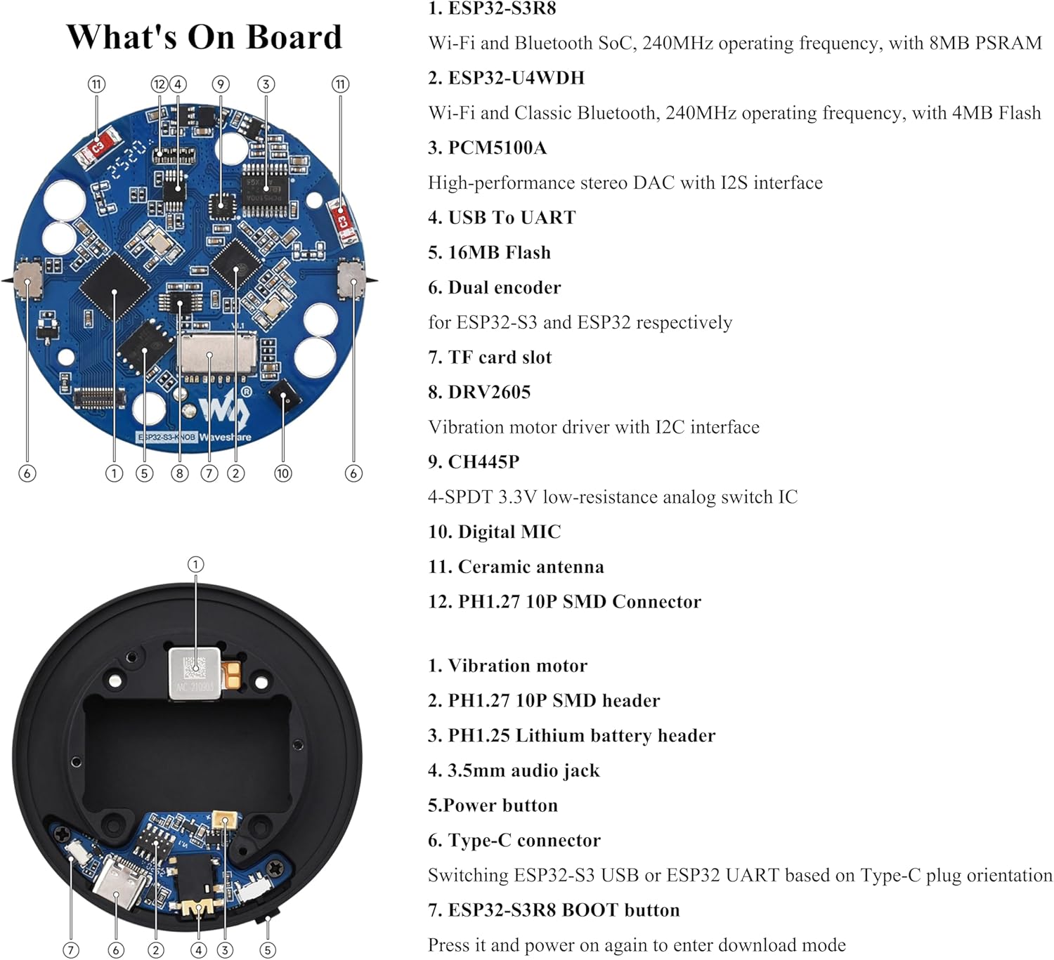 ESP32-S3 1.8inch Knob Touch Display Development Board, Multi-Functional Smart Rotary Knob Screen, 2.4GHz Wi-Fi and Bluetooth Wireless Connection, PC Volume Control, PC Secondary Screen, No Battery