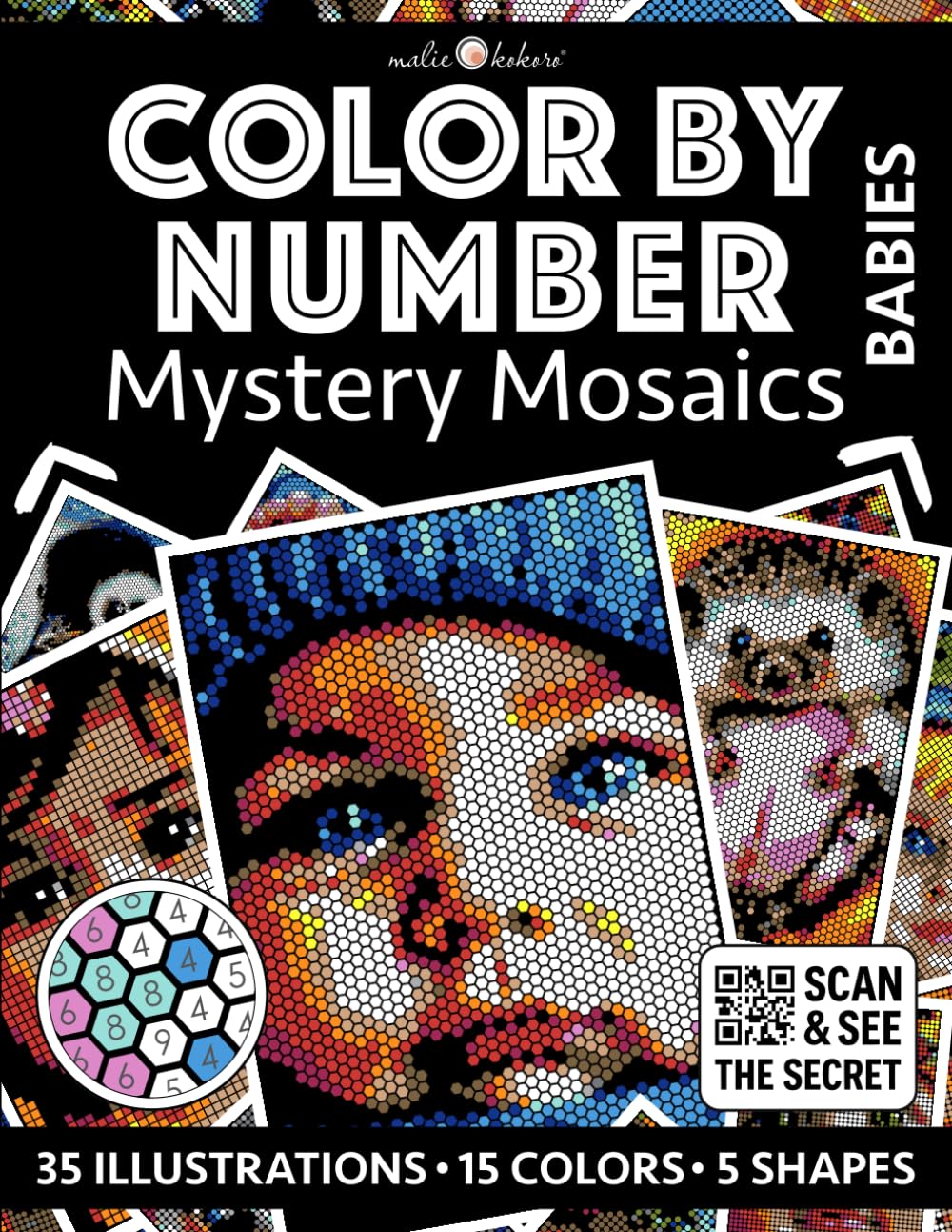 Color by Number - Babies - Black Background Edition: Mystery Mosaics