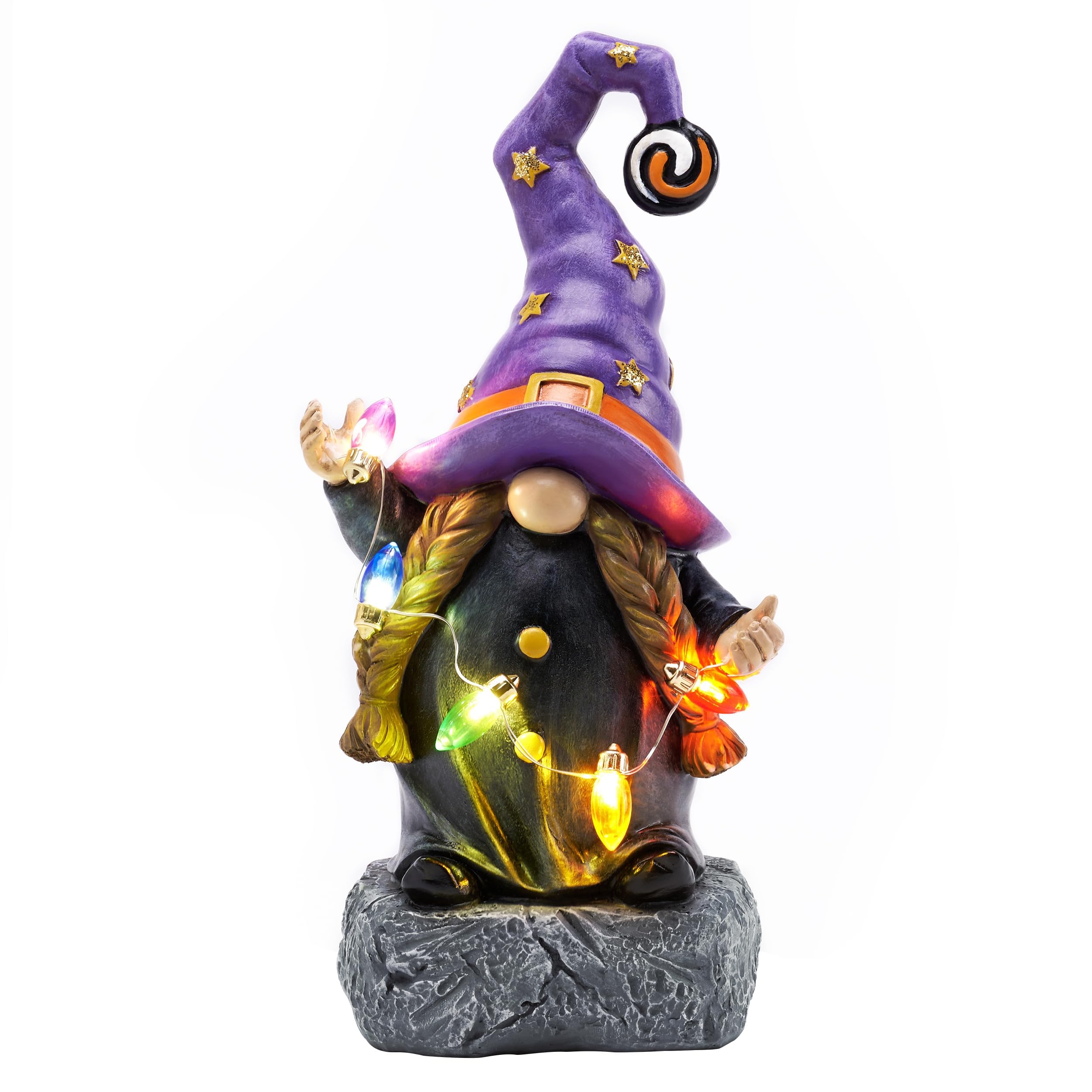 TERESA'S COLLECTIONS Red Witch Garden Gnome With LED Lights - 8.86 Inch Resin Outdoor Christmas Decor