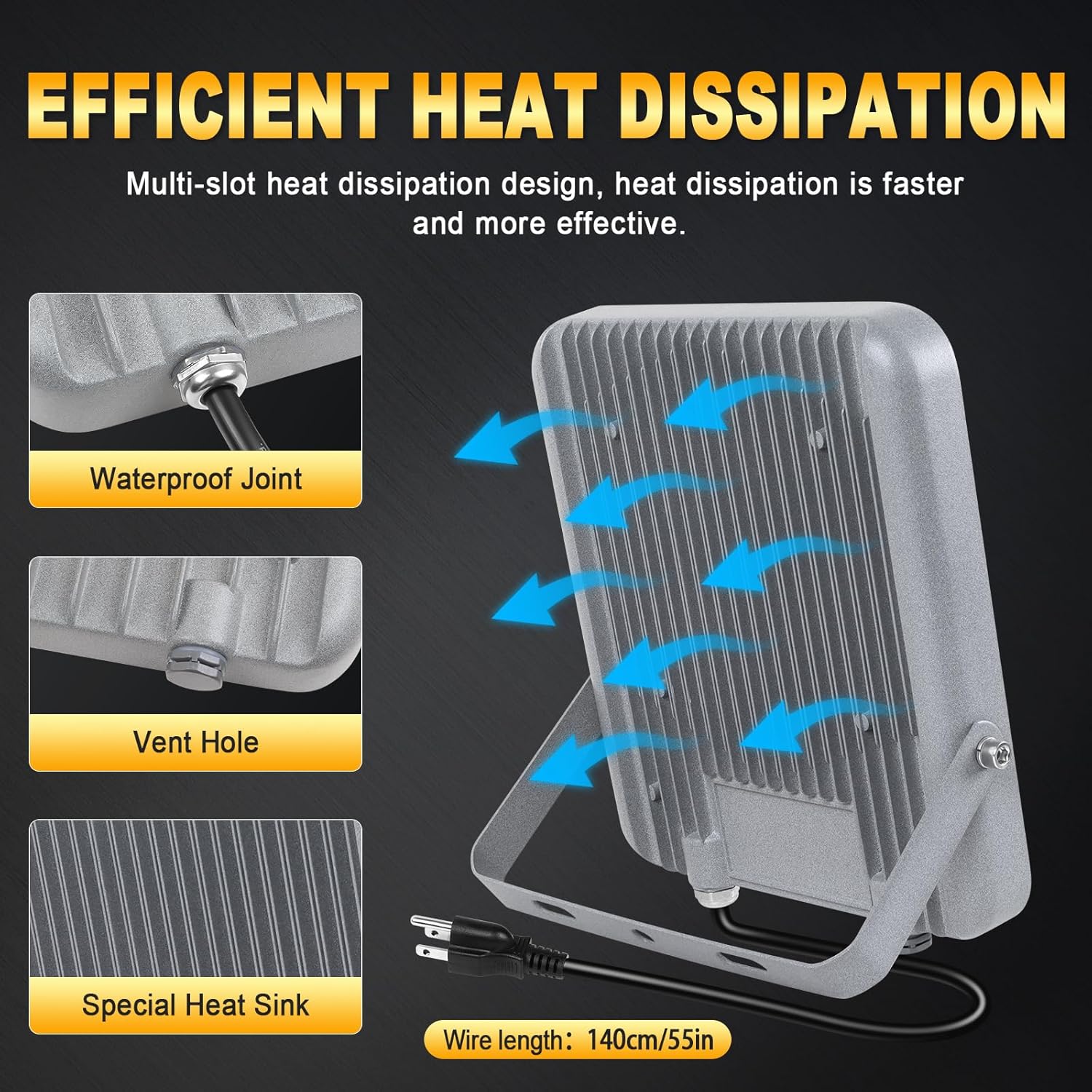 AUXTINGS 2 PCS 50W Flood Lights Outdoor,5000 lumens Floodlight with Plug 110V Outdoor Work Light LED Security Light 6000K White Exterior Lights for House Yard Patio Parking Garden,IP66 Waterproof