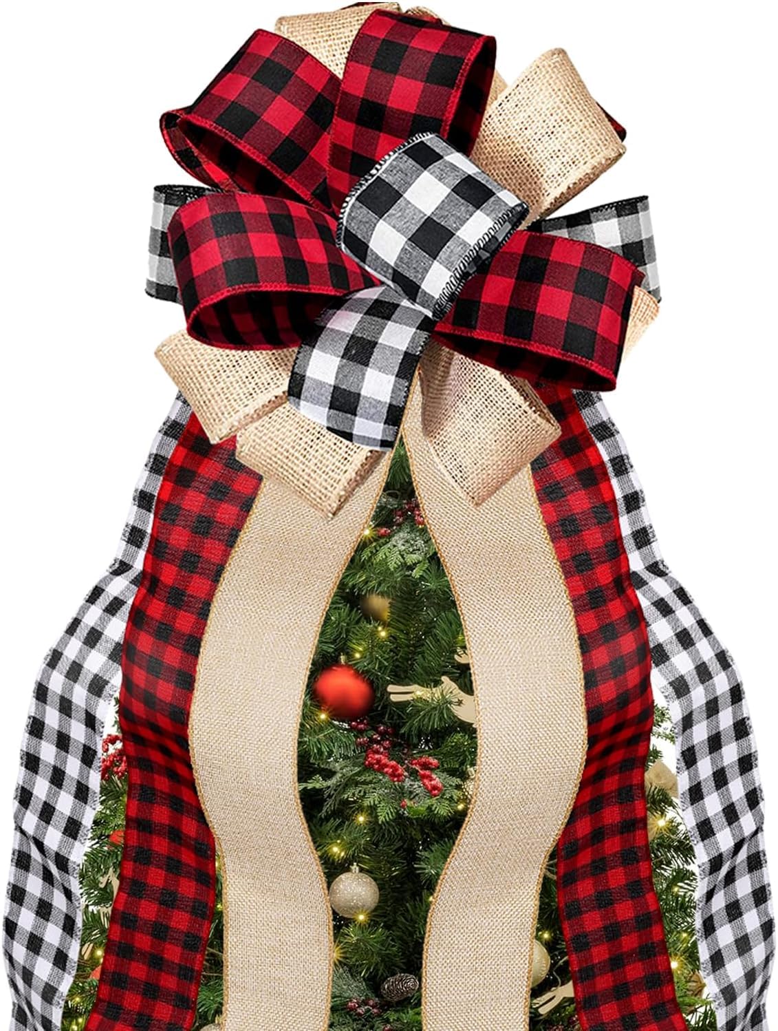 Sponsored Ad – Christmas Tree Topper Large Buffalo Plaid Burlap Red and Black Gift Bow for Xmas Tree Handmade Holiday Party Decorations-13 x 29 Inch