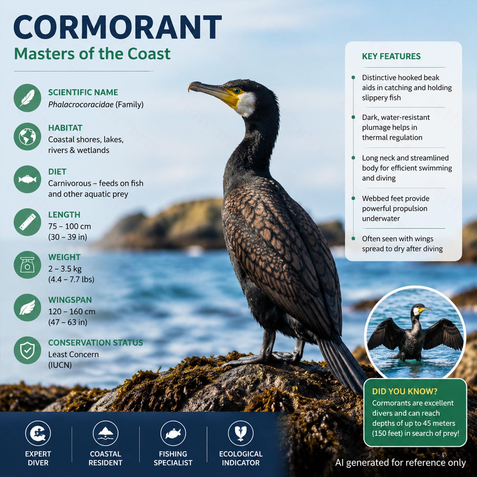 Peluche di Cormorano Realistico, Modello Morbido di Uccello Acquatico per Birdwatcher e Collezionisti, 42 cm