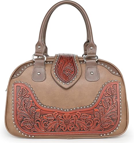 Montana West Western Tooling Luggage - Juego de 3 piezas de maleta en relieve de cuero vegano con ruedas giratorias para viajes D-Brown-Duffel