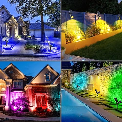 Miniatura 8 de T-SUN Focos solares azules, 4 luces LED solares para paisaje, impermeables, ajustables, de encendidoapagado automático, luces solares de pared para