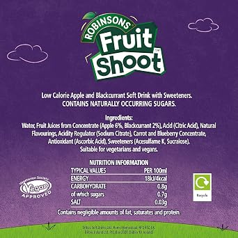FRUIT SHOOT Apple and Blackcurrant Fruit Juice, 200ml (Pack of 8)