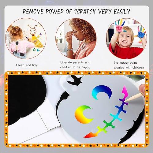 Miniatura 3 de JULMELON Manualidades de San Valentín para niños, 48 piezas de tarjetas de San Valentín para niños, arte de rascar en forma de corazón, arco iris,