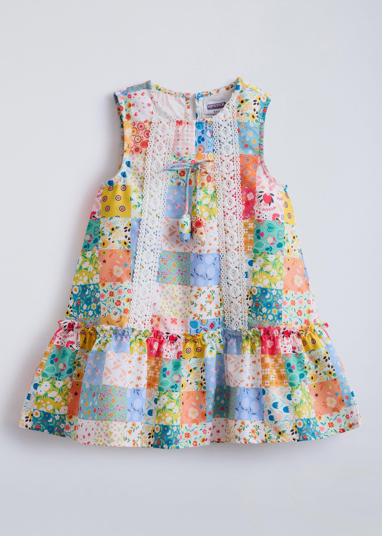 Hopscotch Girls Floral Bow Applique Dress in Multi Color for Ages (9-10 Years) 3