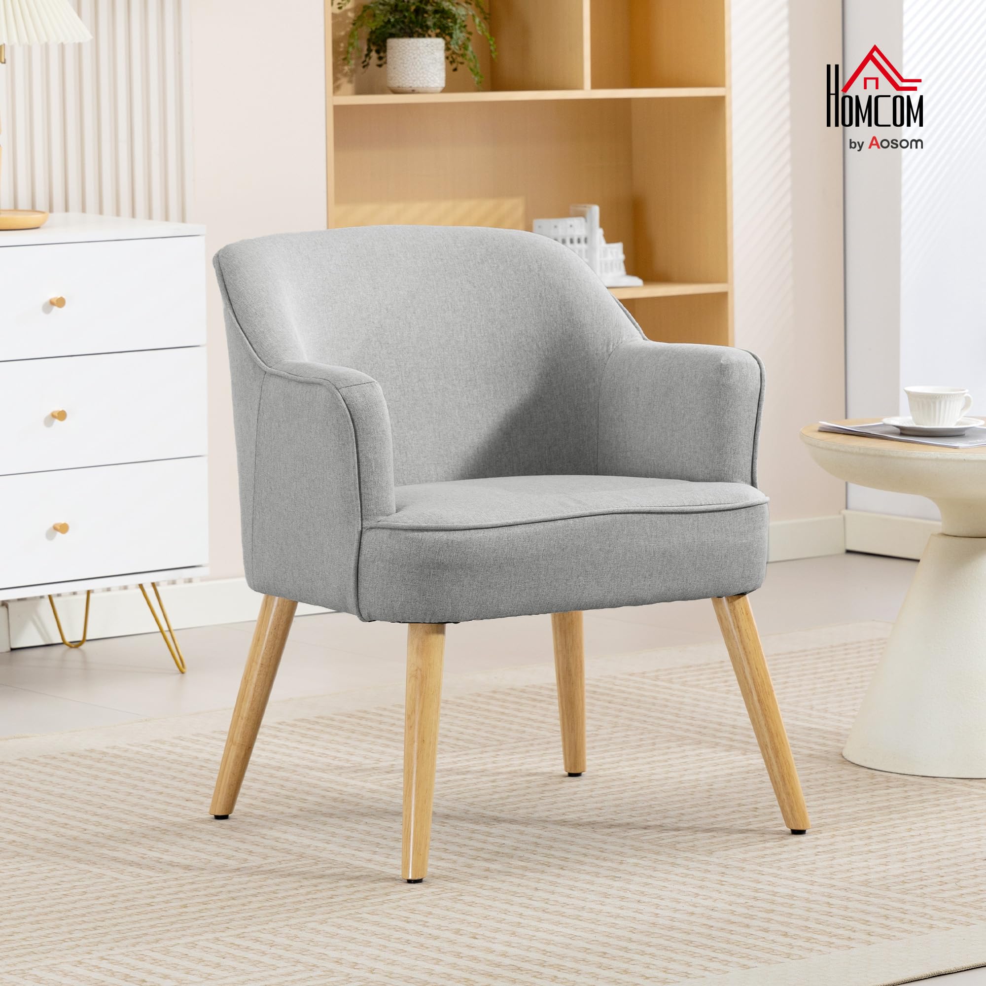 HOMCOM Butaca de Salón Moderna en Lino con Patas de Madera 120kg Gris Claro | Sillón Lectura Tapizado, Reposabrazos Acolchado Grueso, Almohadillas Ajustables, para Dormitorio Oficina Estudio