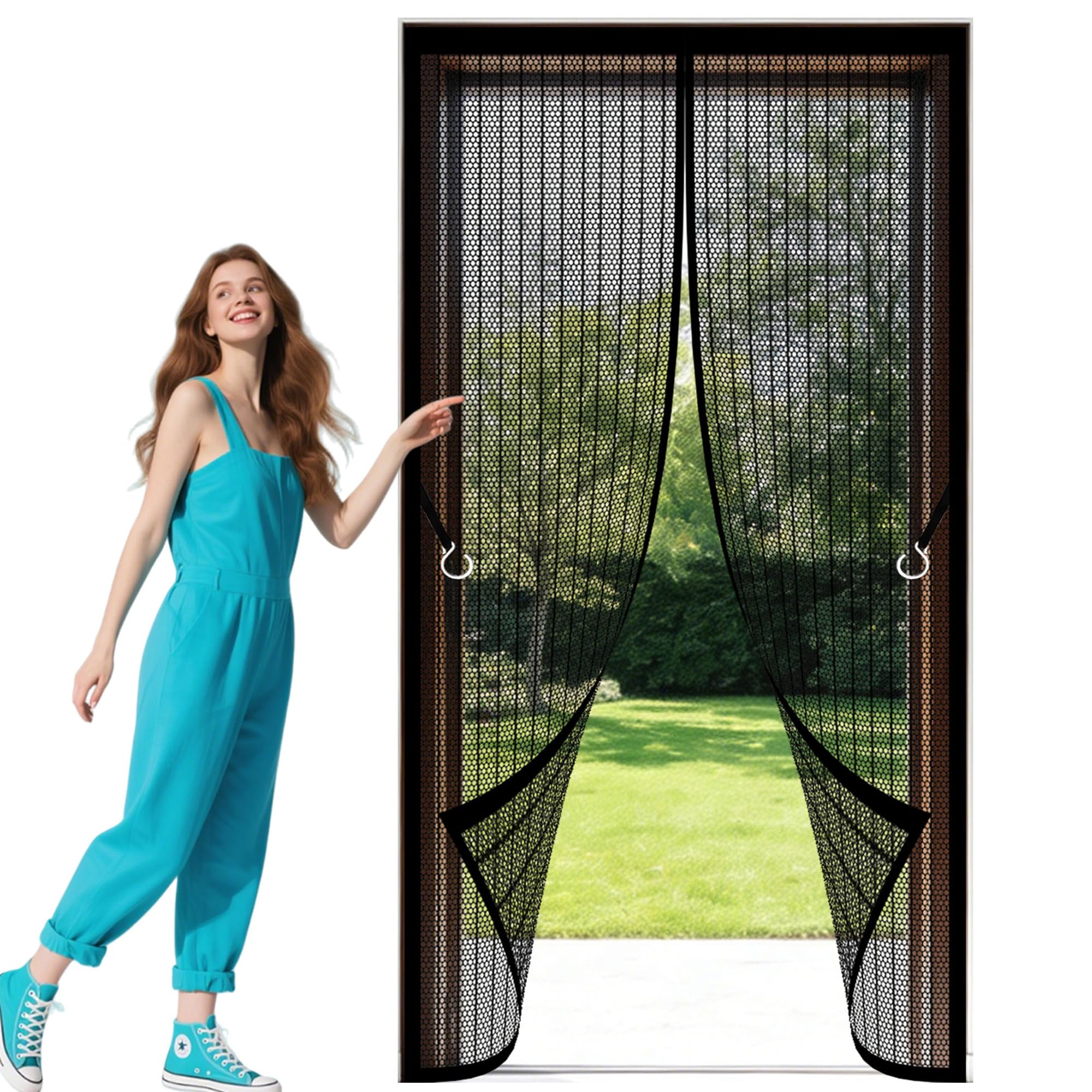 Door Screen 64 x 252 cm Self Sealing Door Fly Screen Keeps Flies Mosquitoes Out for Living Room, Bedroom, Patio, Black