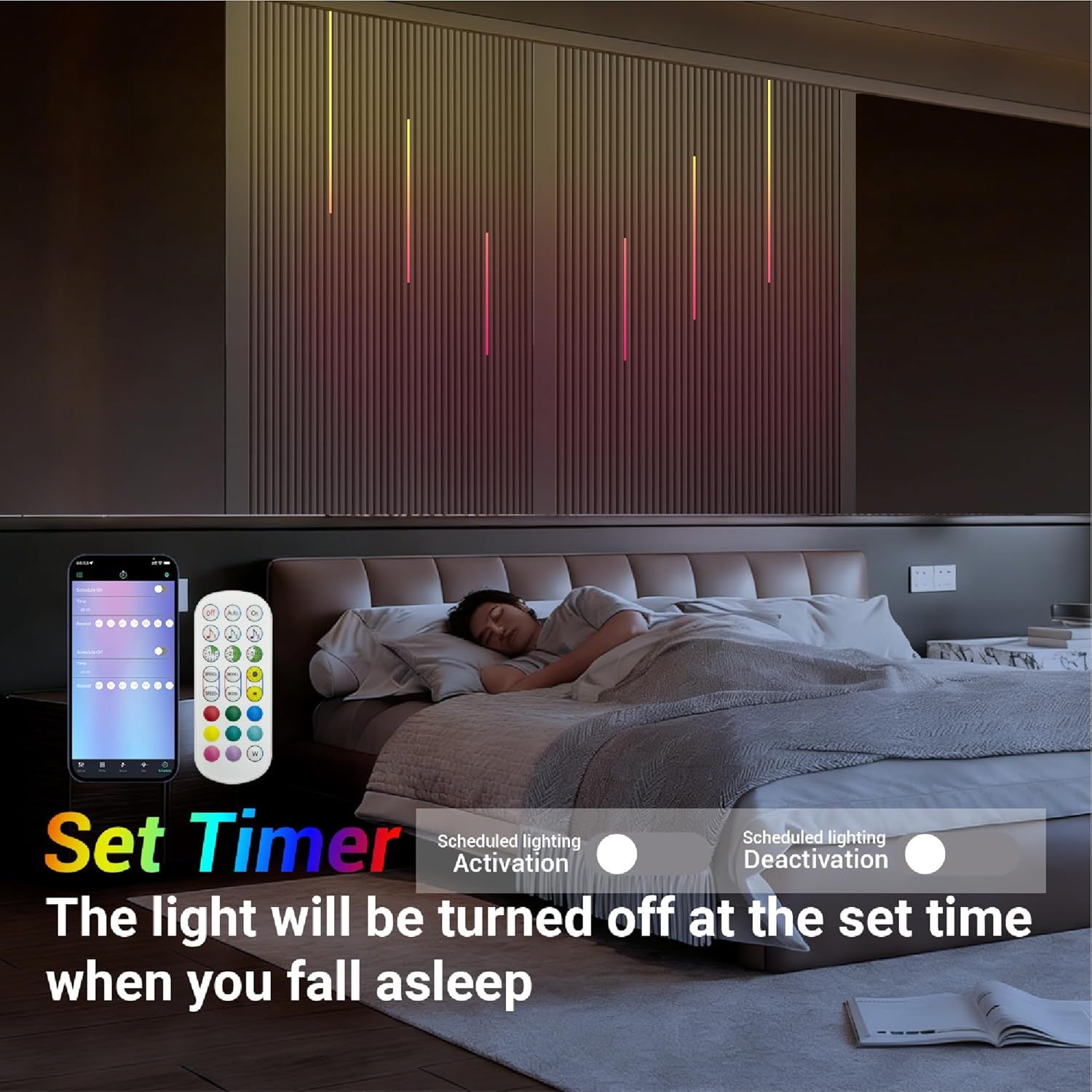 HAMRVL Black RGB+IC Smart Recessed Lighting Kit - 6pcs Wall Panel Lights for Acoustic Panels, APP/Remote Control, Music Sync, Chasing Effects, Slat Wall Lights for Wood Wall Panel (2*24+2*32+2*40 in)