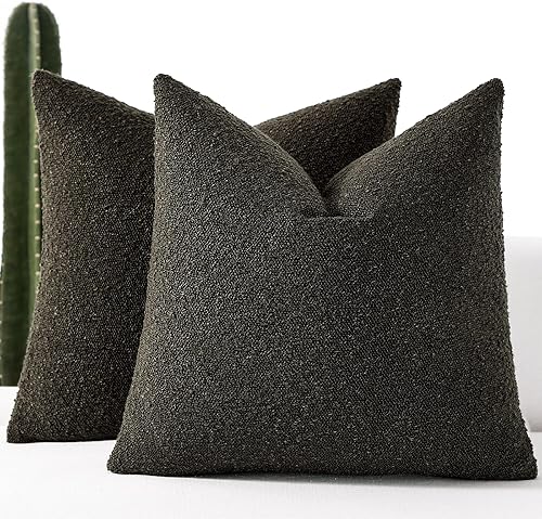 ROMANDECO Boucle - Juego de 2 fundas de almohada decorativas para sofá, 12 x 20 pulgadas, café oscuro