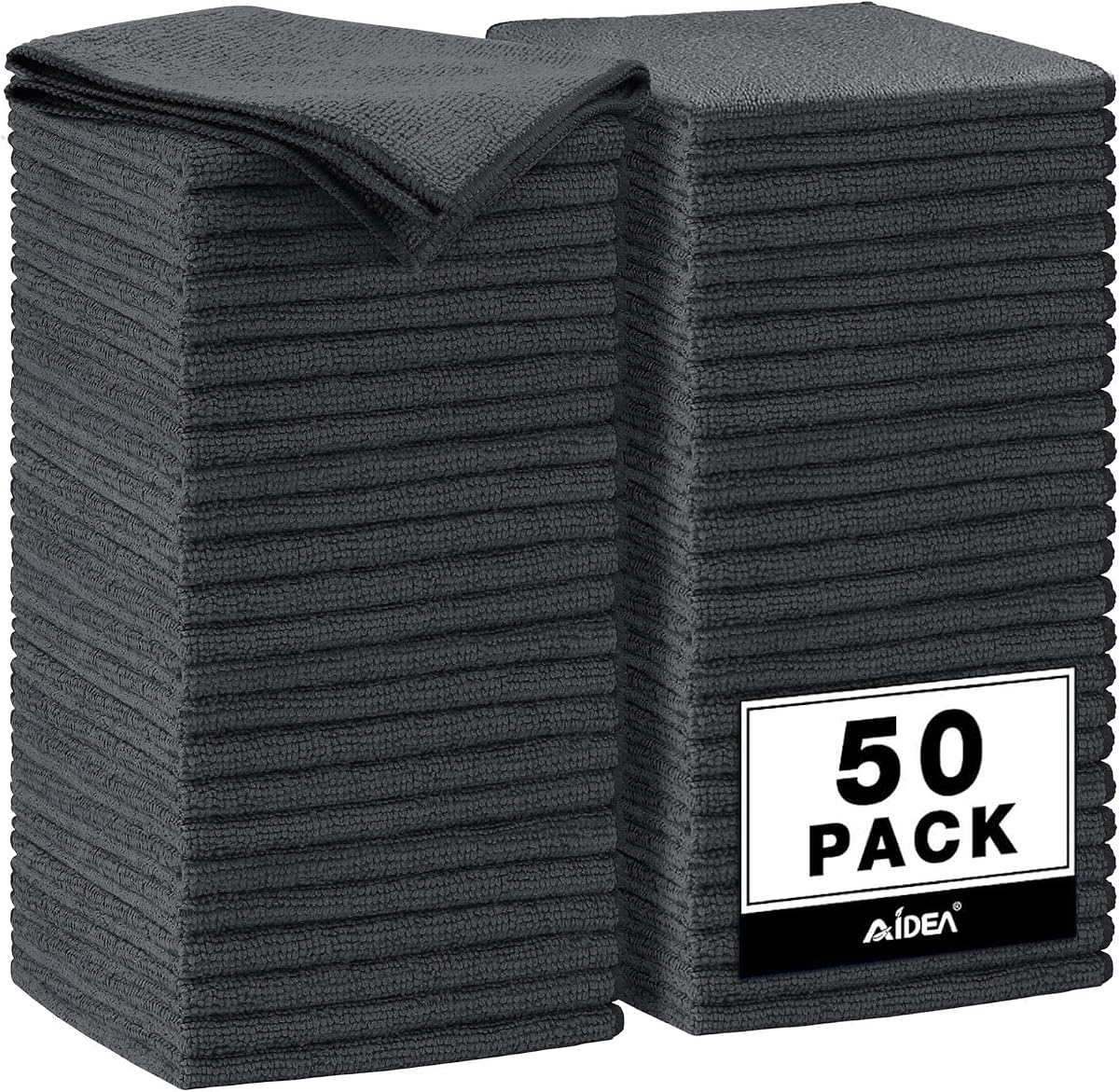 AIDEA Paño de limpieza de microfibra gris, 50 unidades, toallas de microfibra de 11.5 × 11.5 pulgadas | trapos de limpieza, paños de coche de primera calidad, paño para quitar el polvo, toallas de limpieza sin pelusa para casa, cocina, talleres, suministros de limpieza