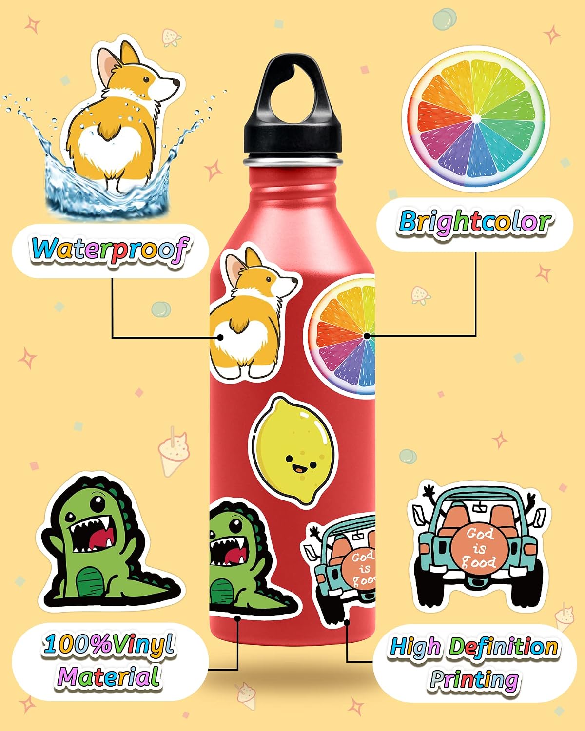Bekayshad Stickers for Water Bottles, 100 Pack/PCS Hydroflask Stickers Aesthetic Waterproof Cute Vsco Vinyl Stickers Laptop Skateboard Luggage Computer Stickers for Teens Girls Kids