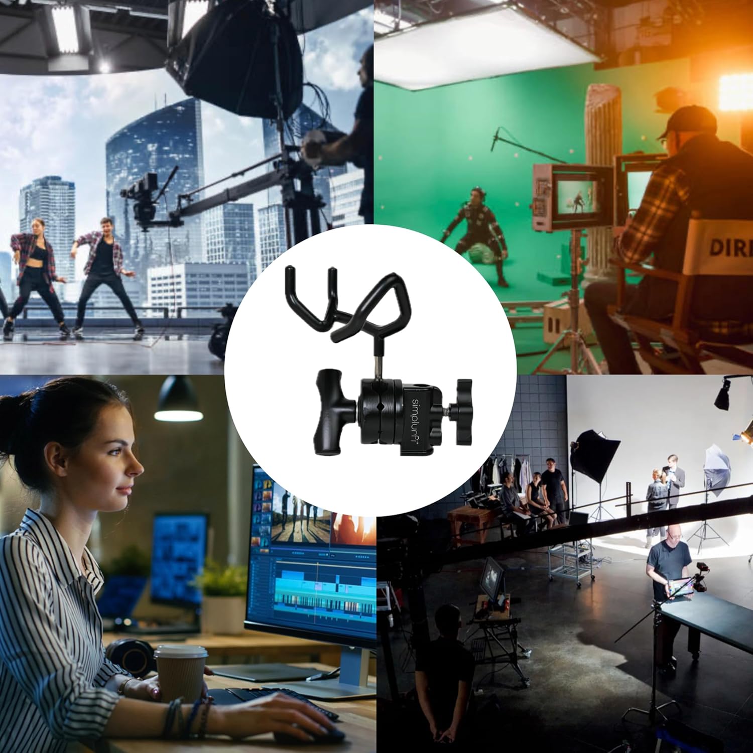 Microphone Boom Pole Mounting Kit with Cradle and 2.5-inch Grip Head - Sturdy Metal Holder for C-Stands and Mic Stands - Audio Recording and Boompole Support - black