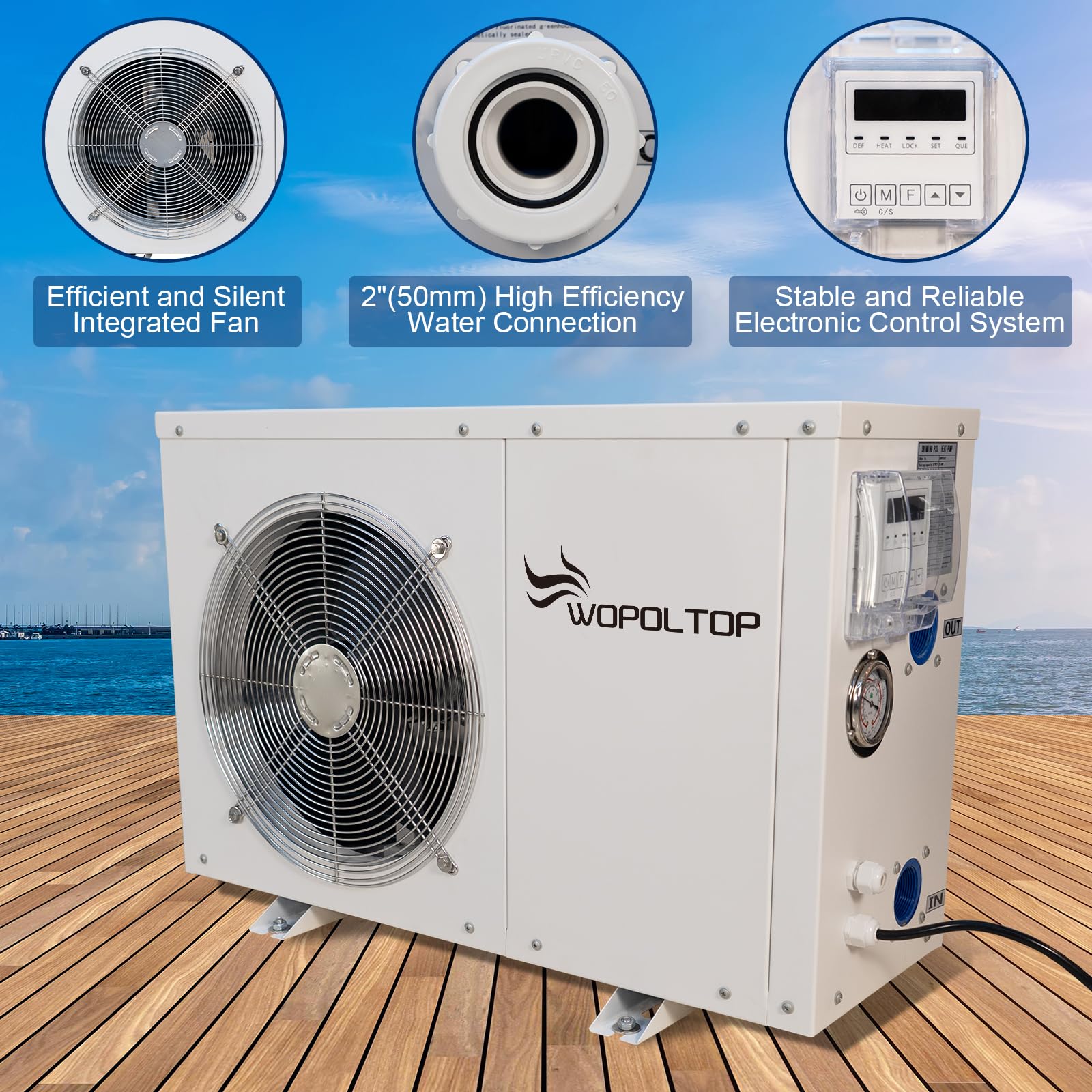Pompe à chaleur de piscine de 20 000 BTU – pour piscines et spas hors sol et dans le sol, pompe de chauffage électrique de 5,6 kW avec échangeur de chaleur en titane, 110 V ~ 120 V/60 Hz