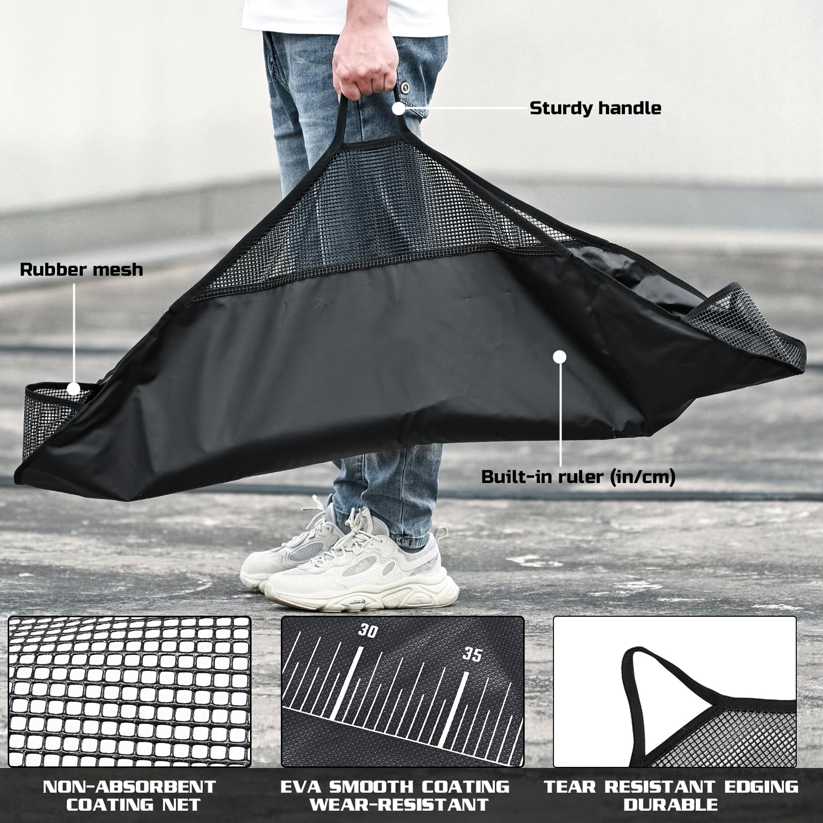 Abhakmatte Angeln mit Maßband,Abhakmatte Karpfen mit Griffen für Transport und Gewicht,Kompakte,Wasserabweisend,Abhakmatte für Raubfisch für Große Barsche,Karpfen,Welse (A-120x65cm)