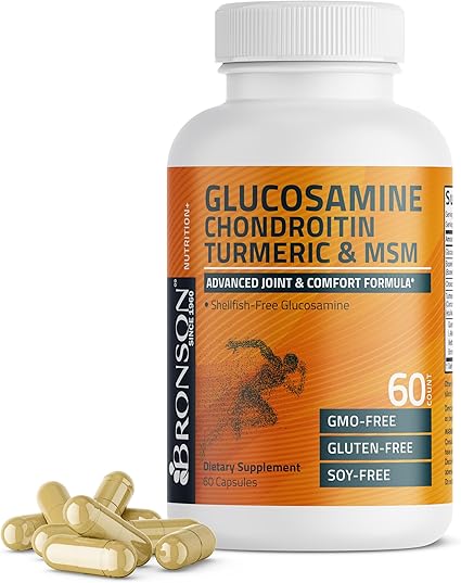 Bronson Glucosamine Chondroitin Turmeric & MSM Advanced Joint & Cartilage Formula, Supports Healthy Joints, Mobility & Cartilage - Non-GMO, 60 Capsules