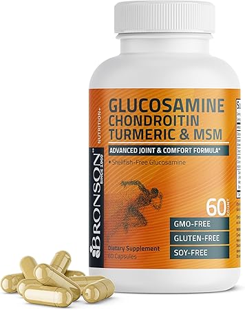 Bronson Glucosamine Chondroitin Turmeric & MSM Advanced Joint & Cartilage Formula, Supports Healthy Joints, Mobility & Cartilage - Non-GMO, 60 Capsules