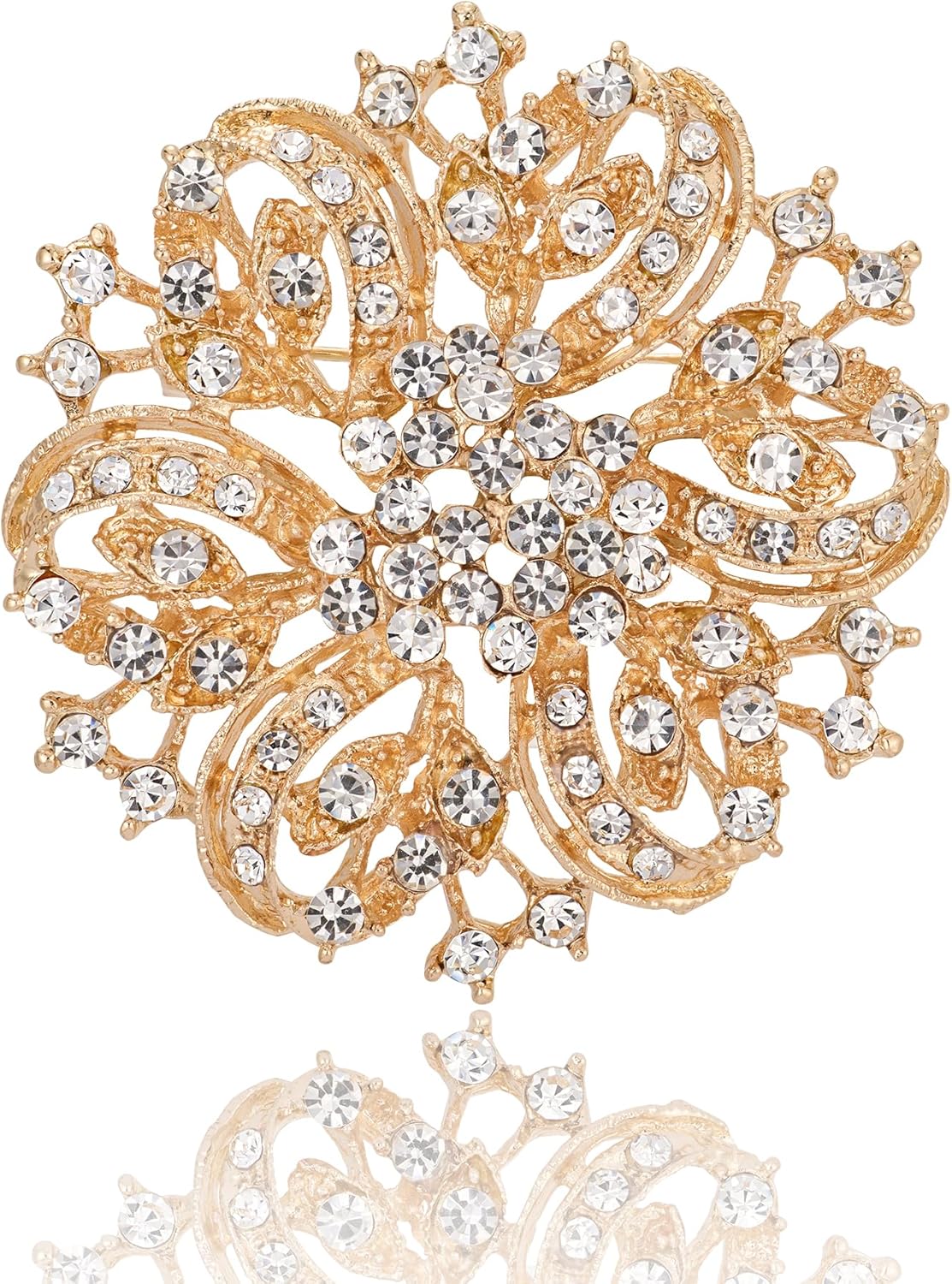 Wedding Party Sprial Flower Crystal Rhinestone Brooch Pin for Women Jewelry