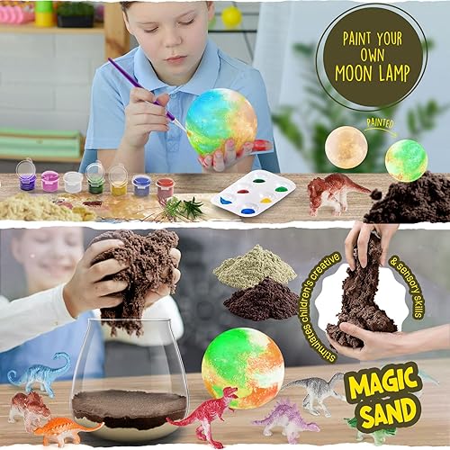 Miniatura 3 de Kit de terrario de dinosaurio para niños, manualidades de dinosaurios con lámpara de luna de bricolaje, regalo de cumpleaños para niños de 4, 5, 6,