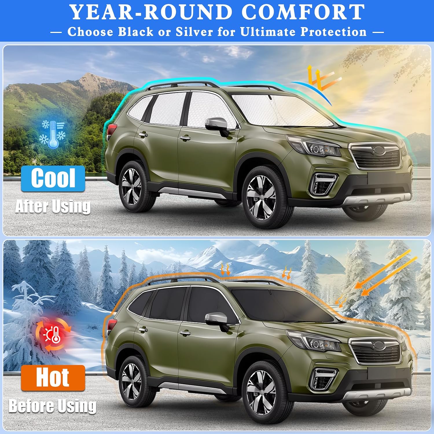 ZATOTOO Car Window Shades for 2019-2024 Forester Sun Shade for Side Window Front Rear Windshield Triangular Window Shade Full Privacy UV Rays Sun Blocker Heat Insulation for Camp Nap Long Time Parking