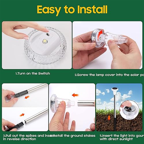 Miniatura 6 de Paquete de 12 luces solares para camino, luces solares de jardín al aire libre, impermeables, con estacas, luces LED para pasarela, iluminación de