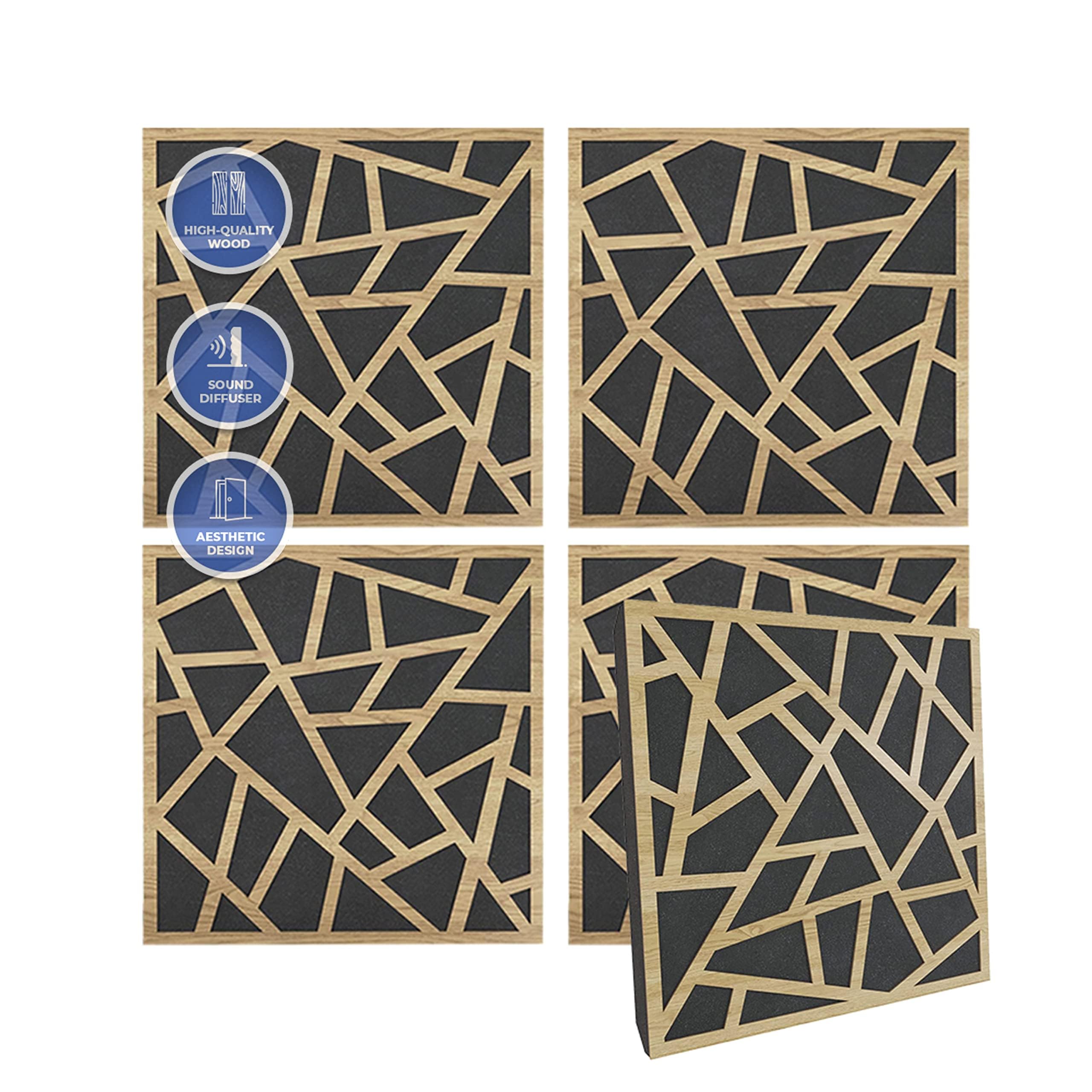 Arrowzoom 4 Diffuse PRO Acoustic Wooden Panel Absorb Sound Reduction Recording High-Density Fire Retardant Euroclass E NRC 0.64 up to 5000Hz Scattering Range Mosaic Design 29x29x1cm 1247