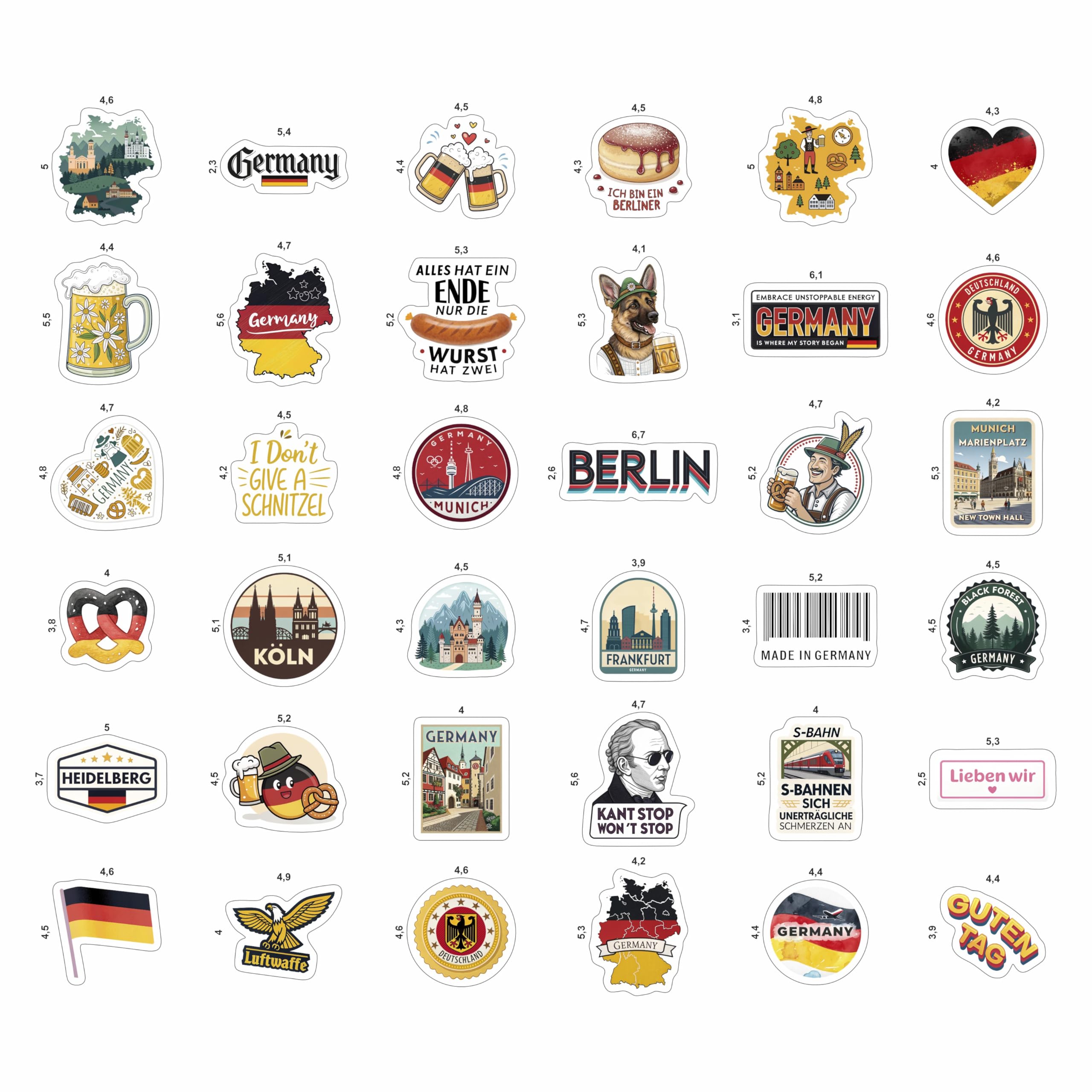 100Pcs Germany Stickers Small for Luggage, Water Bottle - Germany Party Supplies- German Stickers - Gift for Women & Men